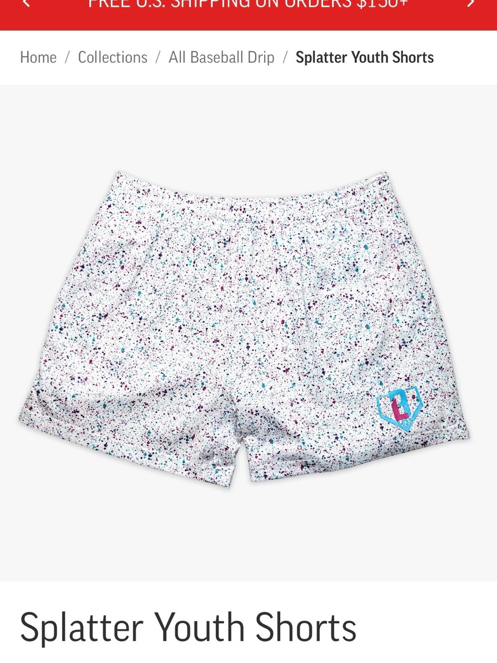Baseball Lifestyle 101 Splatter Youth Shorts - White Multi